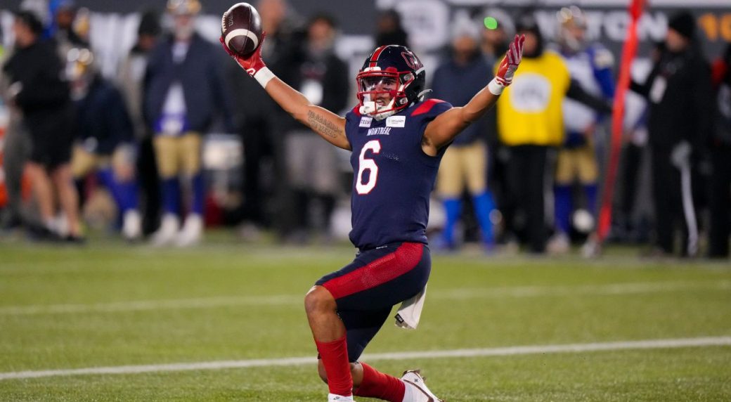 Le receveur Tyson Philpot est victime du terrain des Alouettes au Stade Percival-Molson